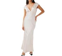 Halfisland Womens Summer Satin V Neck Cap Sleeve Backless Maxi Dress Elegant Twist Cut Out Midi Dresses Wedding Guest, Champagne, XL