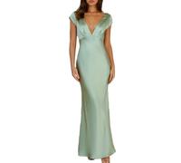 Halfisland Womens Summer Satin V Neck Cap Sleeve Backless Maxi Dress Elegant Twist Cut Out Midi Dresses Wedding Guest, Sage, M