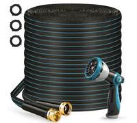 Halfjuly Garden Hose 25FT, Flat Non-Expandable Lightweight Water Hose, Durable Flexible Heavy Duty No Kink Design with 3/4" Brass Fittings, 10 Way Spray Nozzle for Outdoor Yard Lawn