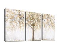 HALFLEMART 3 Panels Wooden Framed Tree of Life Canvas Wall Art Beige Abstract Painting on Canvas Print Poster Pictures for Living Room Bedroom Dinning Room Home Office Wall Decoration 40x60cm x3pcs