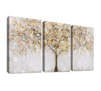 HALFLEMART 3 Panels Wooden Framed Tree of Life Canvas Wall Art Beige Abstract Painting on Canvas Print Poster Pictures for Living Room Bedroom Dinning Room Home Office Wall Decoration 30x40cm x3pcs