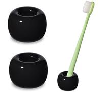 HalfofLife Mini Ceramics Toothbrush Stand for Bathroom Vanity Countertop, Handmade Couple Toothbrush Head and Shaver Holder, Office Pen Holder, 2-Piece Set Black