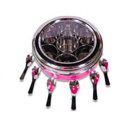 Halfpace Attractive Pink Color Stainless Steel Spice Box - Clear Transparent Glass Lid, 7 Compartments, 7 Spoons, Airtight Masala Dabba - Non-Stick, Washable, Large Size, Free Recipe Book, 23x22x9cm