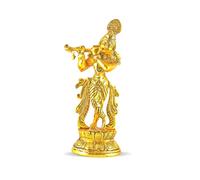 Halfpace Janmashtami Krishna Idol - Hindu God Statue w/ Bansuri - Indian Lord For Pooja Mandir Temple - Gopala Golu Nandalal MadanMohan Ishkon Harekrishna - Puja Gift Murti - 22cm x 10cm x 7cm, Gold