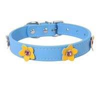 HALFSUMO Leather Dog Collar Small Dogs Pretty Flowers Puppy Collar for Extra Small Medium Large Breeds Pet Female Dogs Cats Blue Gold XS