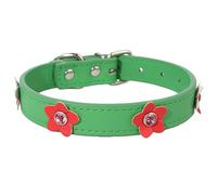 HALFSUMO Leather Dog Collar Small Dogs Pretty Flowers Puppy Collar for Extra Small Medium Large Breeds Pet Female Dogs Cats Green Red M