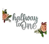 Halfway to One Cake Topper, 6 Months, Half Birthday, Double Sided Glitter Card Toppers (Baby Blue)