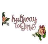 Halfway to One Cake Topper, 6 Months, Half Birthday, Double Sided Glitter Card Toppers (Baby Pink)