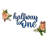 Halfway to One Cake Topper, 6 Months, Half Birthday, Double Sided Glitter Card Toppers (Blue)