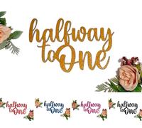 Halfway to One Cake Topper, 6 Months, Half Birthday, Double Sided Glitter Card Toppers (Gold)