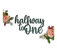 Halfway to One Cake Topper, 6 Months, Half Birthday, Double Sided Glitter Card Toppers (Green)