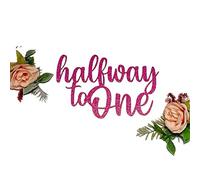 Halfway to One Cake Topper, 6 Months, Half Birthday, Double Sided Glitter Card Toppers (Pink)