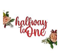 Halfway to One Cake Topper, 6 Months, Half Birthday, Double Sided Glitter Card Toppers (RED)