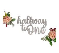 Halfway to One Cake Topper, 6 Months, Half Birthday, Double Sided Glitter Card Toppers (Silver)