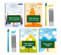 Halibel 4 x Magic Writing Notebook for Children and Children - Reusable (Kindergarten, CP, CE1, CE2), Learning to Write, 2 Erasable Magic Pens + 10 Ink Refills