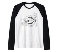 Halibut Line Art Aquarist Raglan Baseball Tee