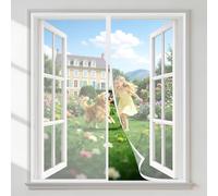 HALIDOOR No Drill Fly Screen Window 60x85cm, Light Transparent, Tear-Resistant Polyester Mesh, Insect & Mosquito Protection with Automatic Closure, Easy Installation, White