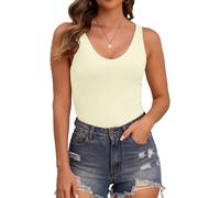 Halife Women's Double Lined Tank Tops Seamless Sleeveless Basic Fitted Shirts, Cream, XXL