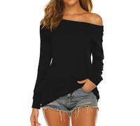Halife Women's Long Sleeve Boat Neck Off Shoulder Blouse Tops, Black, M