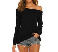 Halife Women's Long Sleeve Boat Neck Off Shoulder Blouse Tops - black - Medium
