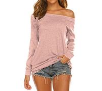 Halife Women's Long Sleeve Boat Neck Off Shoulder Blouse Tops, Blush Pink, Medium