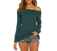 Halife Women's Long Sleeve Boat Neck Off Shoulder Blouse Tops, Green, S