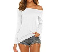 Halife Women's Long Sleeve Boat Neck Off Shoulder Blouse Tops, White/Opulent Garden, S