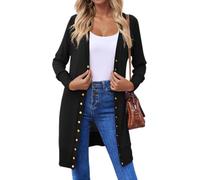 Halife Womens Long Sleeve Cardigans Lightweight Ribbed Neckline Soft Knit Cardigan Sweater with Buttons, Black, XX-Large