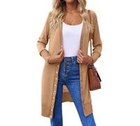 Halife Womens Long Sleeve Cardigans Lightweight Ribbed Neckline Soft Knit Cardigan Sweater with Buttons, Khaki, XXL