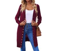Halife Womens Long Sleeve Cardigans Lightweight Ribbed Neckline Soft Knit Cardigan Sweater with Buttons, Wine Red, XXL