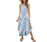 Halife Women's Summer Casual Sleeveless Beach Dress Long Halter Side Slit Maxi Sun Dresses, 2-floral Light Blue, L