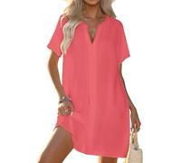 Halife Women's Swimsuit Cover Up Shirt V Neck Short Sleeve Bathing Suit Coverups Summer Beach Cover Ups, Watermelon Red, L
