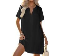 Halife Women's Swimsuit Cover Up Shirt V Neck Short Sleeve Bathing Suit Coverups Summer Beach Cover Ups, Black, S