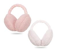 Halinuia 2 Pieces Women's Plush Ear Muffs for Women Foldable Soft Warm Adjustable Ear Covers Protection Against Ear Covers, Pink + White, M