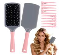 Halinuia Curly Hair Brush with 10 Clips for Pink Bounce Curl Hair Styling Brush for Long, Fine, Curly or Smooth, Frizzy, Wavy Hair