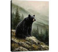 Halioyo Black Bear Forest Canvas Wall Art, Rustic Farmhouse Wall Decor, Modern Black Bear Print Painting for Living Room Bedroom Hallway Office, Ready to Hang(12x16 inch)