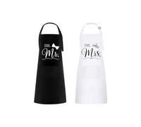 halit Couple Aprons, 2 Pcs Mr and Mrs Aprons, Black and White Personalised Apron with Pockets, Adjustable Kitchen Cooking Bib Apron for Women Men,Couple Gifts for Wedding Gifts,Christmas, New Year