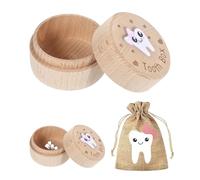 halit Tooth Fairy Box, 1 pcs Tooth Box with 1 pcs Fairy Bag, 3D Carved Wooden Teeth Keepsake, Pouch Holder for Girl, for Teeth with Storage Bag Gift