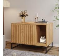 Halitaa Litter Box Enclosure, Modern Cat Litter Box Enclosure Furniture Hidden Litter Box with Scratch Pad, Cat Washroom House End Table, Entryway Bench for Livingroom (Natural)