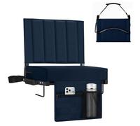 Halituny Stadium Seat for Bleachers with Back Support, Portable Bleacher Seat with Wide Comfy Padded Cushion, Metal Hook, Folding Stadium Chair with Shoulder Strap, Carry Handle, Cup Holder, Navy Blue