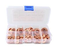 HALJIA 200PCS Copper Washers Set Copper Gasket Sealing Ring Assortment Kit, Flat Washers Kit, 9 Sizes Sealing Ring Washers Assortment Set with Storage Box (M5 M6 M8 M10 M12 M14)