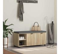 Hall Bench 100x38x46cm Sonoma Oak Engineered Wood Fabric Cushion Storage Slim.