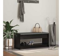 Hall Bench Black Oak 103x38x45cm Engineered Wood Fabric Cushion and Shelf 60kg.