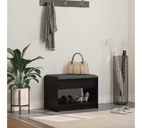 Hall Bench Black Oak 63x38x45cm Engineered Wood & Fabric Cushion Storage Shelf