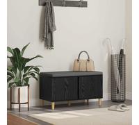 Hall Bench Black Oak 80x38cm Engineered Wood Fabric Cushion Storage with Shelf .