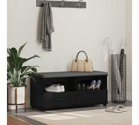 Hall Bench Black Oak Engineered Wood Fabric 100x38x46 cm Storage Seat 2 Drawers