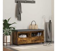 Hall Bench Smoked Oak 100x38x46cm Engineered Wood Fabric Cushion 2-Drawer Shelf