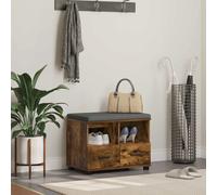 Hall Bench Smoked Oak 60x38x46cm Engineered Wood Fabric Cushion Drawer Sturdy60k