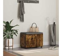 Hall Bench Smoked Oak 60x38x46cm Engineered Wood & Fabric Cushion Storage Shelf