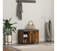 Hall bench Smoked oak 60x38x46cm Engineered wood with Fabric Cushion and Shelves